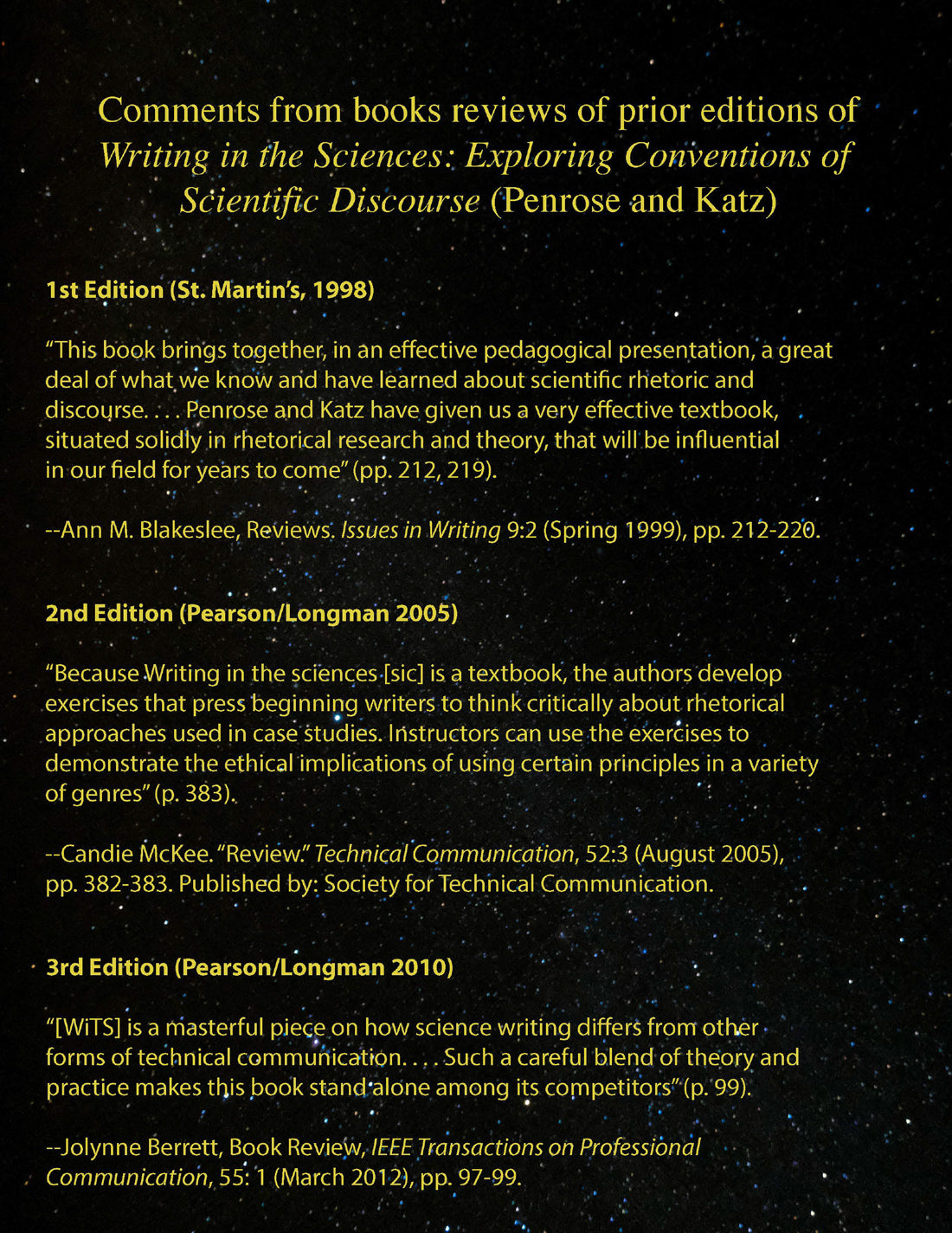 Writing in the Sciences: Exploring Conventions of Scientific Discourse