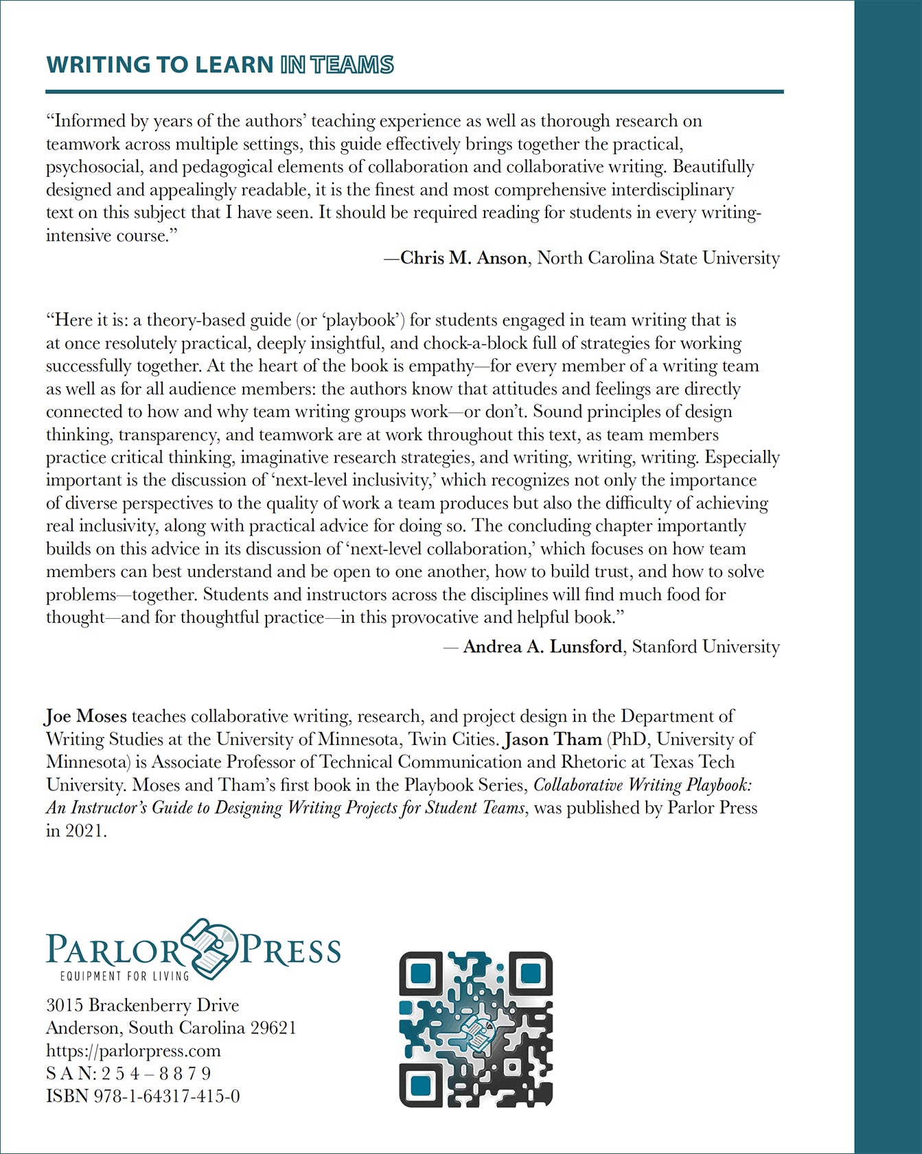 Writing to Learn in Teams: A Collaborative Writing Playbook for Students Across the Curriculum