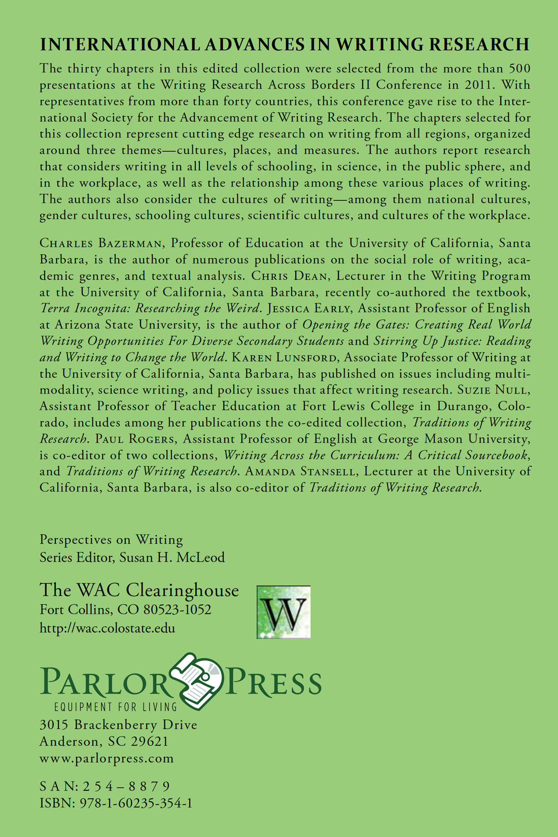 International Advances in Writing Research: Cultures, Places, Measures