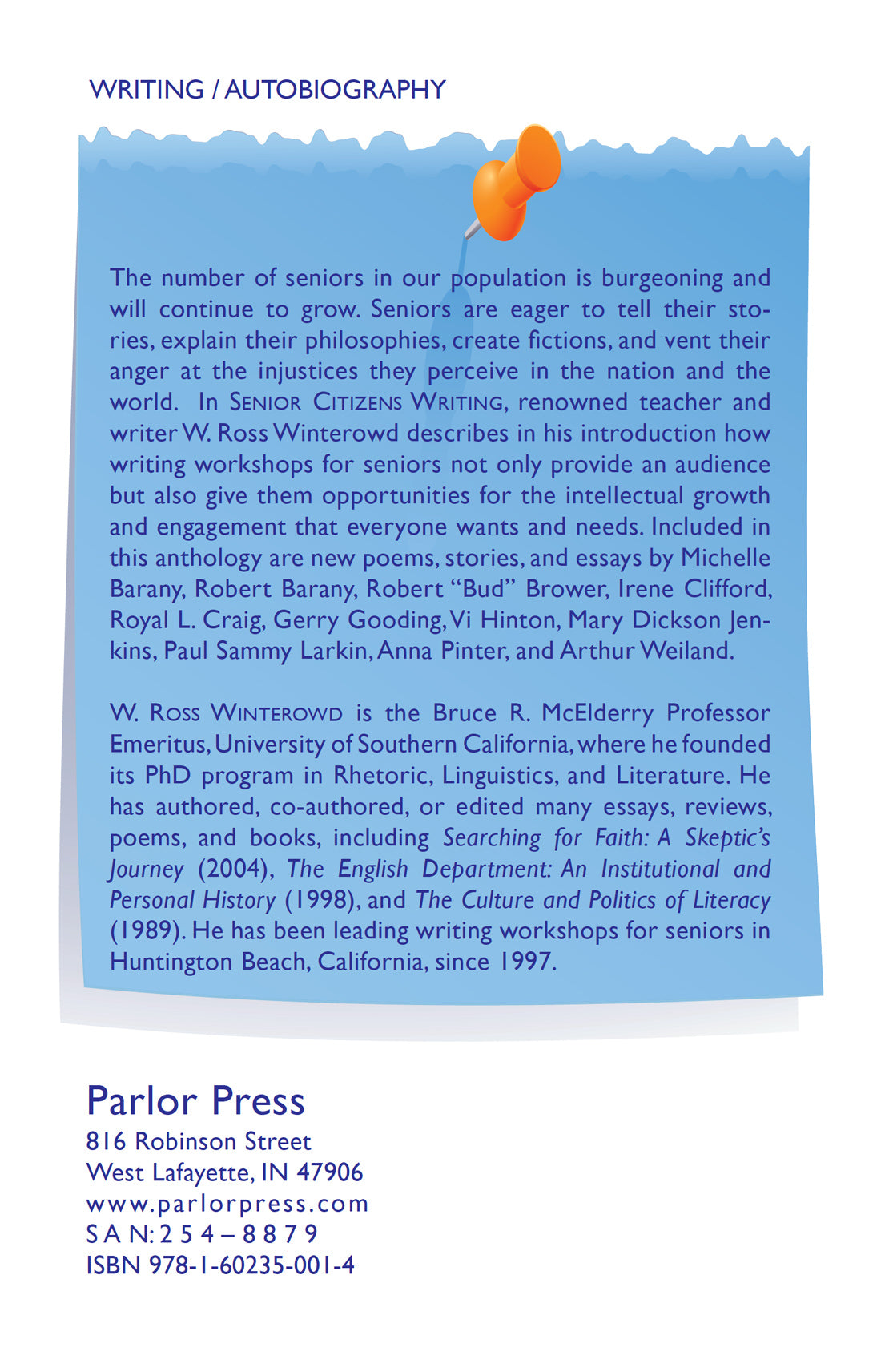 Senior Citizens Writing: A Workshop and Anthology, with an Introduction and Guide for Workshop Leaders